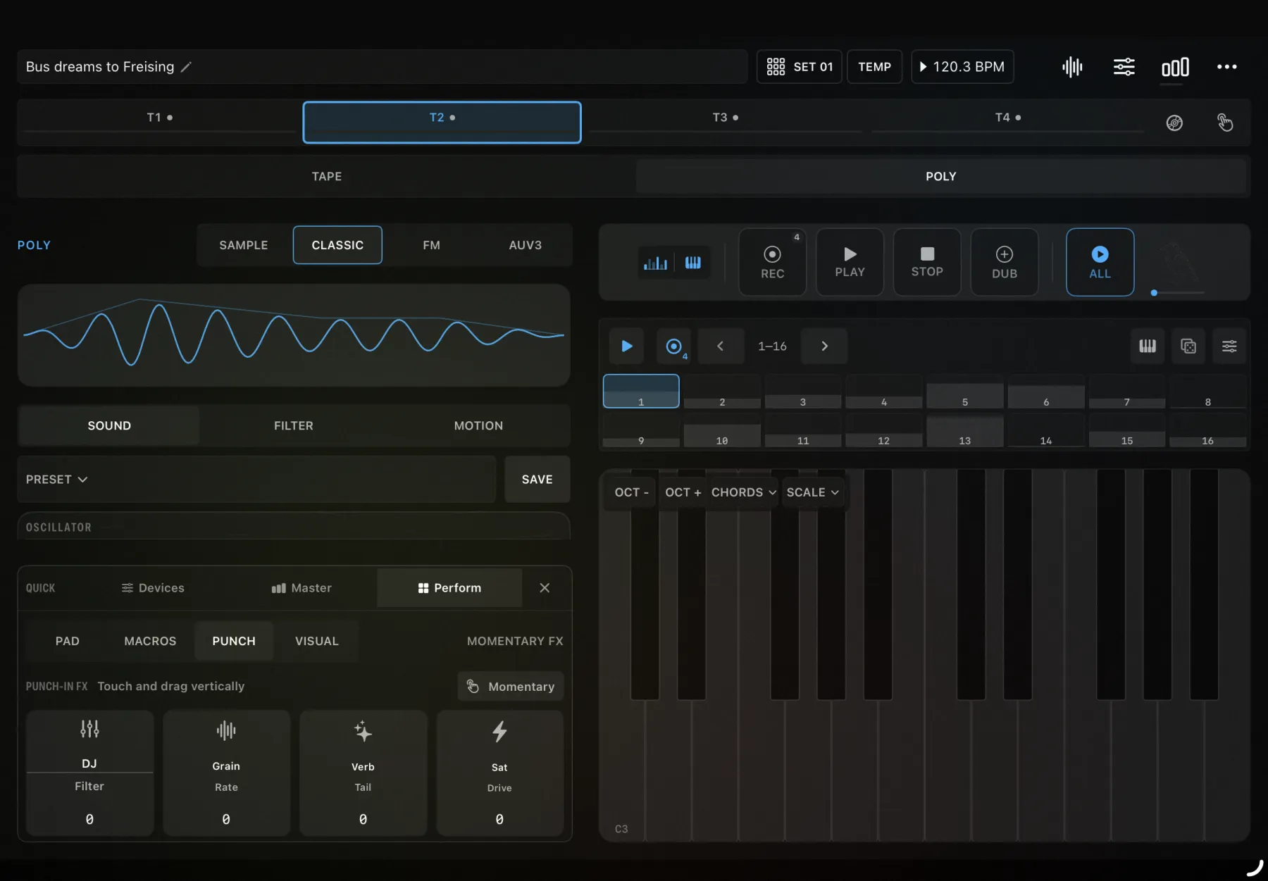 RUN4 Poly sequencer, keyboard and synthesizer controls on iPad.