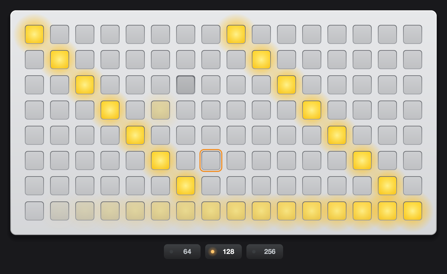 The virtual grid window with lit keys