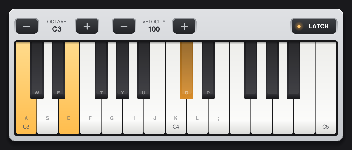 The virtual MIDI keyboard window